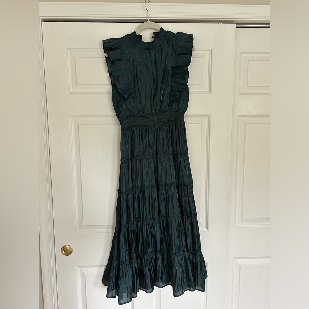 Green maxi dress with metallic finish